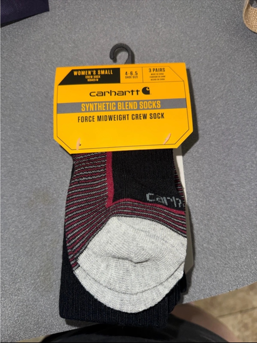 Carhartt Women's Crew Socks in Black, Gray & Burgundy Accent
